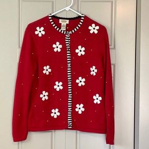 Talbots Embroidered Flower 100% Cotton Cardigan Sweater